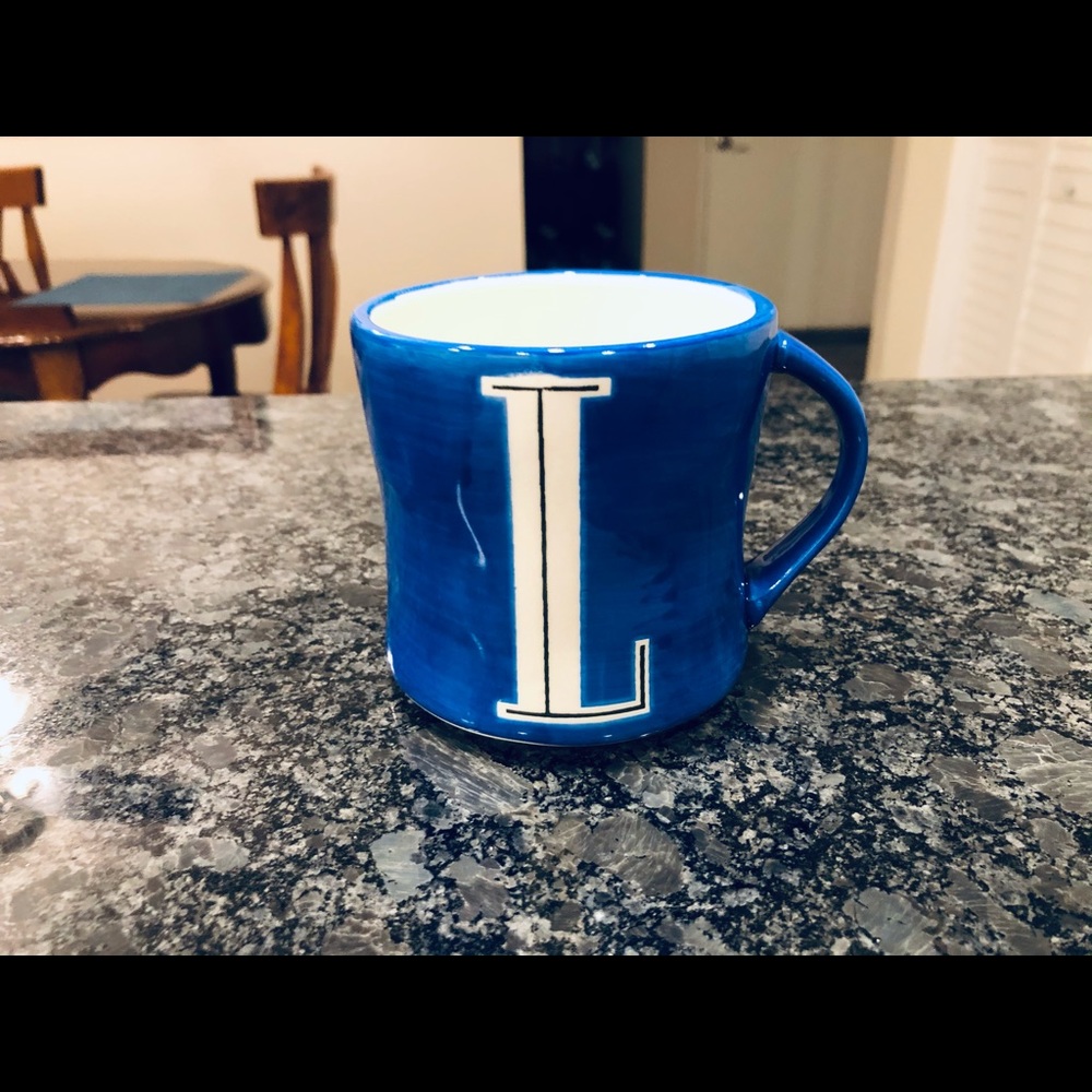 Anthropologie Hand painted Monogram ‘L’ letter mug